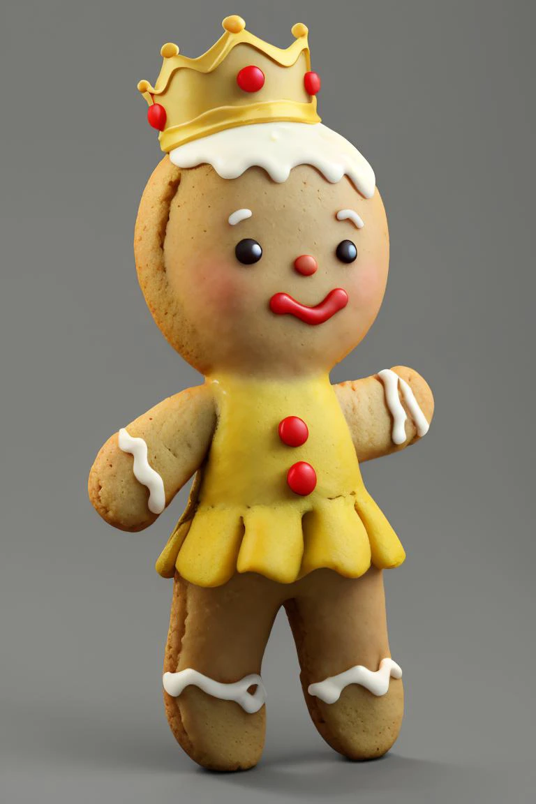 ((masterpiece,best quality)), absurdres,
<lora:Gingerbread_Man:0.9>, Gingerbread_Man, food, cookie, food focus,
simple background, grey background,
1girl,
<lora:princessdaisy-lora-nochekaiser:0.7> princess daisy, long hair, orange hair, crown, yellow dress