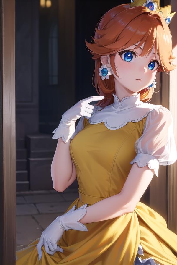 A woman in a yellow dress and white gloves posing for a picture - SeaArt AI