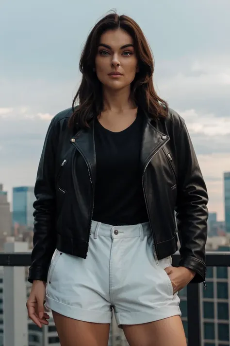 <lora:mondongo_LoRA_SerindaSwan:1> mndngwmn, wearing a leather jacket, on a city downtown, (ultra realistic, 8k,high quality)