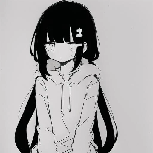 <lyco:last-000038:0.8>, osage, inabakumori, greyscale, monochrome, black hair, simple background, white background,