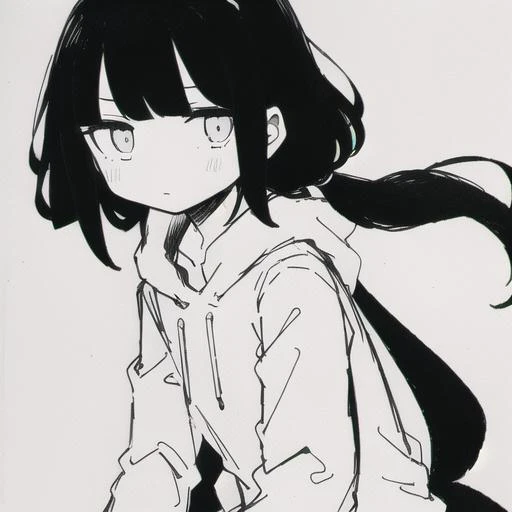 <lyco:last-000038:0.8>, osage, inabakumori, greyscale, monochrome, black hair, simple background, white background,