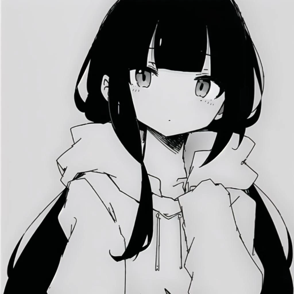 <lyco:last-000038:0.8>, inabakumori, osage, black hair, greyscale, monochrome, simple background, white background,