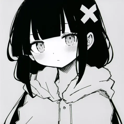 <lyco:last-000038:0.8>, inabakumori, osage, black hair, greyscale, monochrome, simple background, white background,