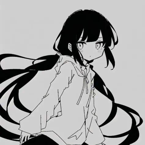 <lyco:last-000038:0.8>, inabakumori, osage, black hair, greyscale, monochrome, simple background, white background,
