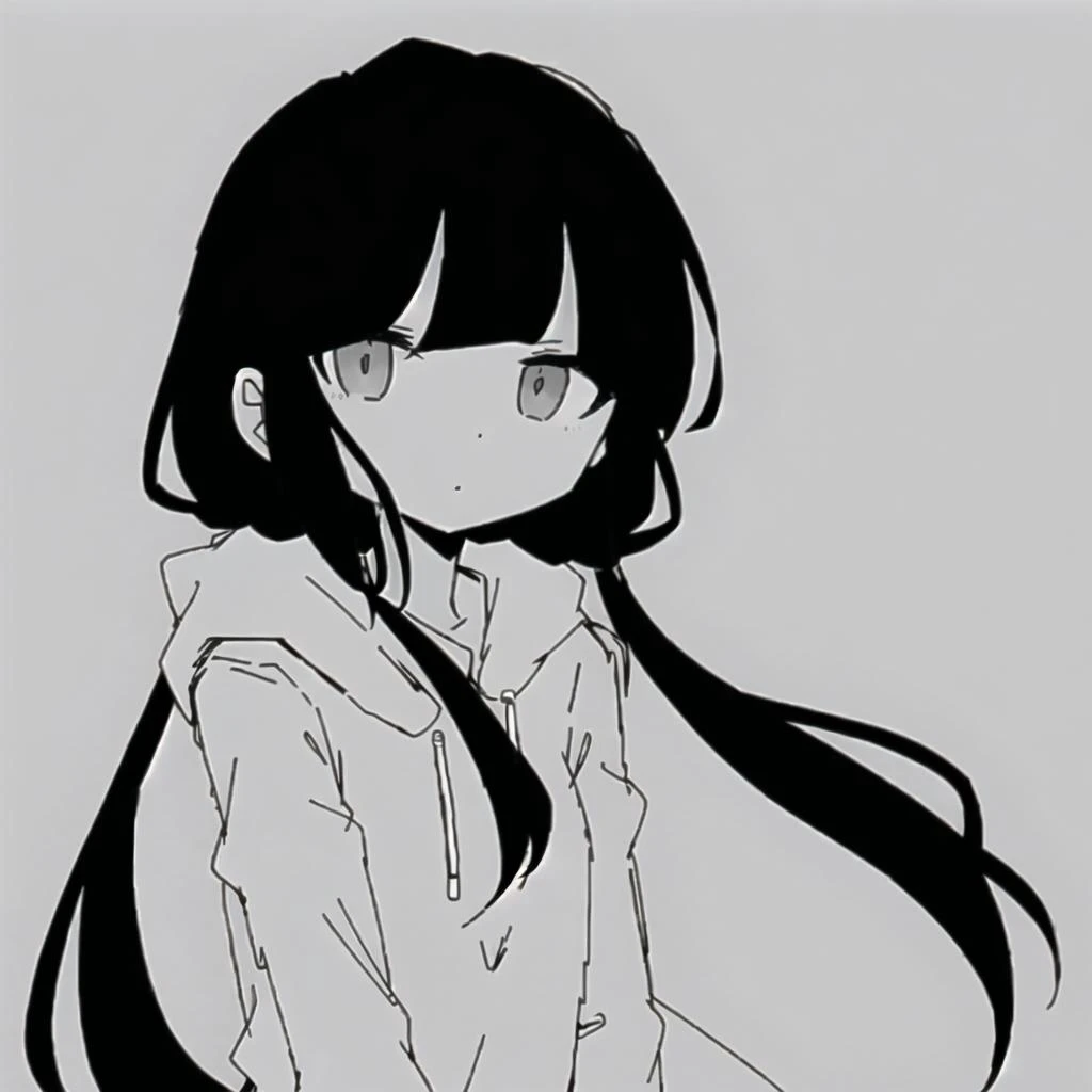 <lyco:last-000038:0.8>, inabakumori, osage, black hair, greyscale, monochrome, simple background, white background,