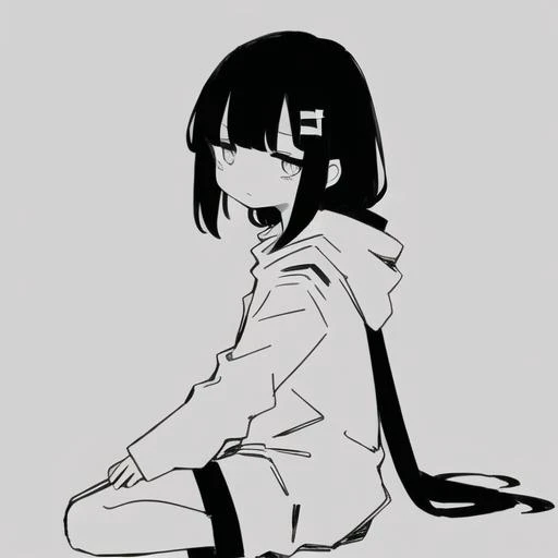 <lyco:last-000038:0.8>, osage, inabakumori, greyscale, monochrome, black hair, simple background, white background,