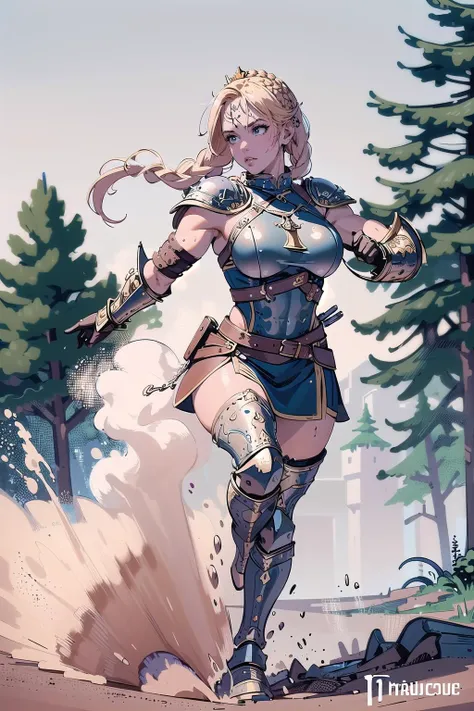 (masterpiece), (Fine hair), Extremely detailed, Anime style, whole body, Solitary, Cyberpunk Viking Girl, Light Blonde Huff Hairstyle, Face tattoo, Holding a Viking axe and a rune sword, Supernatural Snow, Ice protection, White light blue wrestler costume, Savage Armor, White praying mantis fluttering in the wind, Wearing Viking Sandals, Extra large mass, Tall and stylish, Very large. Muscular but feminine body type, White background, Standing full length, Standing on the frosty ground,　