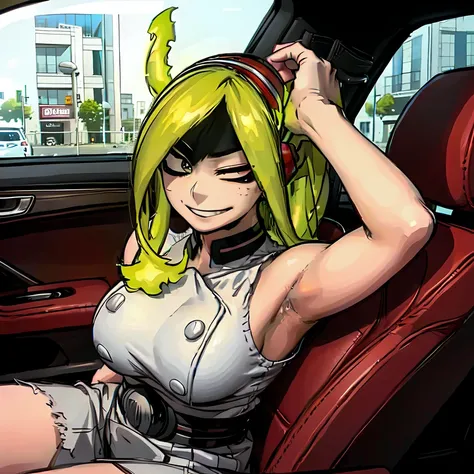 masterpiece, 8k, intricate detail, highres, absurdres, highly detailed, realistic, photorealistic, <lora:horikoshi-kouhei-1518it-novae:1>, burnin, 1girl ,mature woman, curvy body, looking at viewer, smile, large breasts, full body, (one eye closed), teeth, arms up, fire, evil smile, limited palette, ((domino mask, eye mask, black mask)),<lora:Burnin:1> , in car, seat, colorful <lora:Codriver05_2:0.5> codriver,