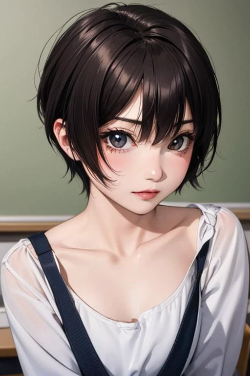 1girl, solo, <lora:komoshuaiv2_lora-06:0.7>, komoshuai, short hair, classroom,portrait
