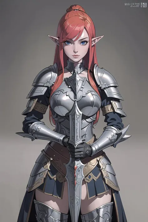 (masterpiece, best_quality, ultra-detailed, immaculate:1.3), epic, illustration, elf dervish lord villainess, (armor, faulds, chestplate, greaves, pauldrons, helmet:1|1.2|1.4),neon ginger hair, hime cut, zombie pose, in a Canadian castle,<lyco:EnvyWarrior01:1>