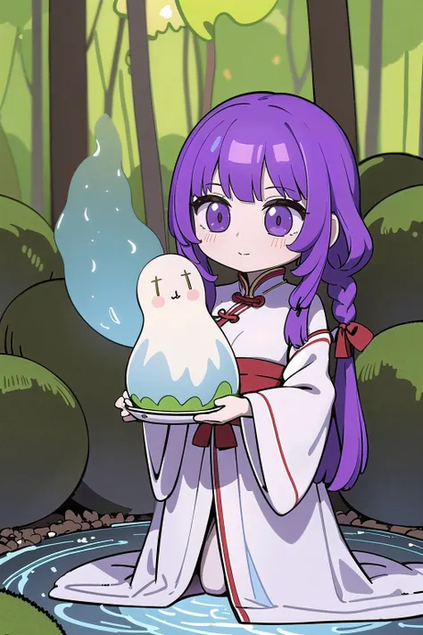 (masterpiece, best_quality, ultra-detailed, immaculate:1.3), epic, illustration, render, volumetric lighting, welcoming, Hovenia queen, see-through gossamer, ;<, in a Chinese mushroom forest, bombshell hair, iridescent purple hair, Pull Through Braid,side ponytail, hug from behind<lyco:EnvyCuteMix09:1>