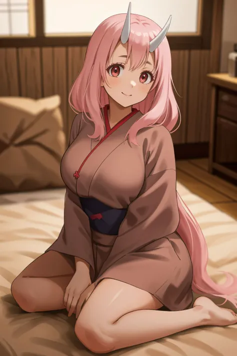 Shuna the original face, 1girl, long hair, pink hair, pink eyes, two horns, twisted torso, scenery, absurdres, very aesthetic, best quality, nude, charming women, beautiful, (closed view:0.8), original outfit, outdoor, kimono, (nude), (pussy:1.2), no panties, wild lift, (arms behind on back:1.1), (masterpiece:1.2), best quality, super ultra high resolution, unity 8k wallpaper, (illustration:0.8), (beautiful detailed eyes:1.6), extremely detailed face, perfect lighting, extremely detailed CG, (perfect hands, perfect anatomy),  