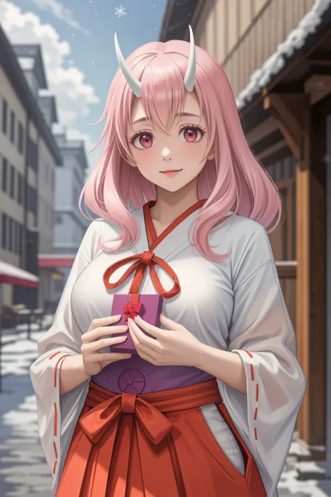 <lora:lcm_lora_sd15:1>,
(masterpiece,best quality,8k,beautiful and aesthetic:1.2),
solid-best-physical-appearance-perfect::2,
cosplay,looking_at_viewer,Smile,
<lora:(ebIubS
YjN)g1h<.shuna_(tensei_shitara_slime_datta_ken):0.8>,
aashuna,(oni horns:1.2),long hair,red ribbon,hair ornament,miko,kimono,sash,long sleeves,ribbon-trimmed sleeves,ribbon trim,hakama skirt,red hakama,tabi,
holding,gift box,(holding gift),incoming gift,upper body,
outdoors,christmas,snowflakes,
<lora:[R]S.LECO-BBbAA_100steps:2>,HUGE BREASTS,