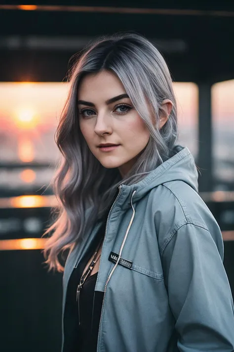 EvaE_SoloTI_v1,
(In a rugged windbreaker and jeans, with tousled hair and a determined expression, for an adventurous and bold look),
(The top of a dam at dawn, with the sun rising over the water and a strong breeze blowing, exhilarating atmosphere),
(seductive:1.3),(analog, cinematic, film grain, hazy atmosphere, cinematic shot:1.3),, PA7_Portrait-MCU