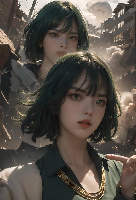 (background violent tornado and storm :1.2),BREAK,
photography,masterpiece,best quality,HDR,highres,realistic details,8K,HDR,highres,absurdres,,1girl fly in the air,
fubuki,expressionless,green hair,taut dress,jewelry,necklace,gigantic breasts, <lora:opm_fubuki:1> <lora:Tatsumaki-v11:0.5>