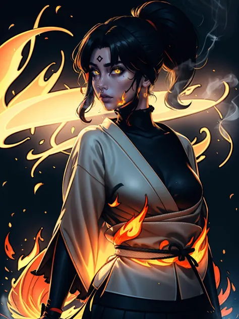 (best quality, masterpiece), 1girl, holding polearm, samurai, looking at viewer, high ponytail, <lora:sciamano240:0.8> sciamano240 <lora:backlight_slider_v10:-1.5>, fog, fiery background, smoke, night, KokoaAisu, furrowed brow, glowing eyes, yellow eyes, furrowed brow, serious, parted lips,