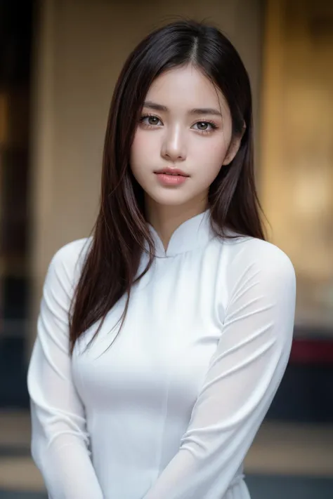 1girl, aodai white, photo art, (flower), <lora:aodai_white_SD_chiasedamme_v01:0.7>, a stunning photo with beautiful saturation, ultra high res,(realistic:1.4)),deep shadow,(best quality, masterpiece), pale skin, dimly lit, shade, flustered, blush, highly detailed, skinny, BREAK depth of field, film grain, wrinkled skin, looking at viewer, knee, warm smile, (upper body), masterpiece,ultra realistic,32k,extremely detailed CG unity 8k wallpaper, best quality