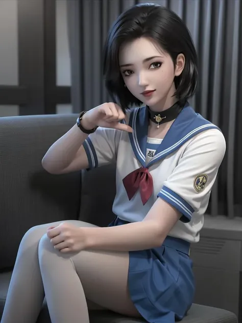 1girl,solo,perfect face,look at viewer,sitting,
blue pleated skirt,sailor collar,school uniform,serafuku,short sleeves,wristband,
masterpiece, best quality, highly detailed,
