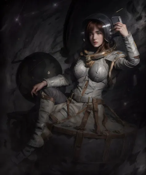 1girl, (photographic:1.3), (RAW photo:1.3), (ultra wide lens:1.3), (far shot:1.3), (selfie shot:1.3), ((jenn1f1850)), (an astronaut taking selfie floating on space:1.4), soldier, spacesuit, rifle, fighting, war, battle, (helmet on:1.3), (infinite space behind her:1.3), (no gravity:1.1), soft lighting, film grain, Fujifilm XT3, dslr, masterpiece, best quality, realistic, high-quality, realistic works, ultra-high details, 8k uhd, real skin materials, <lora:add_detail:1>, <lora:LowRA:0.5>, astra militarum, imperial guard, wh40k, <lyco:whsororitas_v4:.3>, <lyco:ww1ger_v0.1:.7>, grey spacesuit, armor, detailed eyes, sharp focus, <lyco:Saint Celestine MK1 by CARAXES:.5>