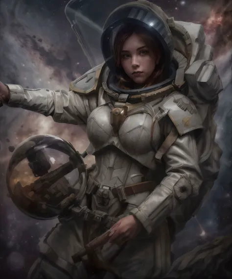 1girl, (photographic:1.3), (RAW photo:1.3), (ultra wide lens:1.3), (far shot:1.3), (selfie shot:1.3), ((nc4v4n1s)), (an astronaut taking selfie floating on space:1.4), soldier, spacesuit, rifle, fighting, war, battle, (helmet on:1.3), (infinite space behind her:1.3), (no gravity:1.1), soft lighting, film grain, Fujifilm XT3, dslr, masterpiece, best quality, realistic, high-quality, realistic works, ultra-high details, 8k uhd, real skin materials, <lora:add_detail:1>, <lora:LowRA:0.5>, astra militarum, imperial guard, wh40k, <lyco:whsororitas_v4:.3>, <lyco:ww1ger_v0.1:.7>, white spacesuit, armor, detailed eyes, sharp focus, <lyco:Saint Celestine MK1 by CARAXES:.5>