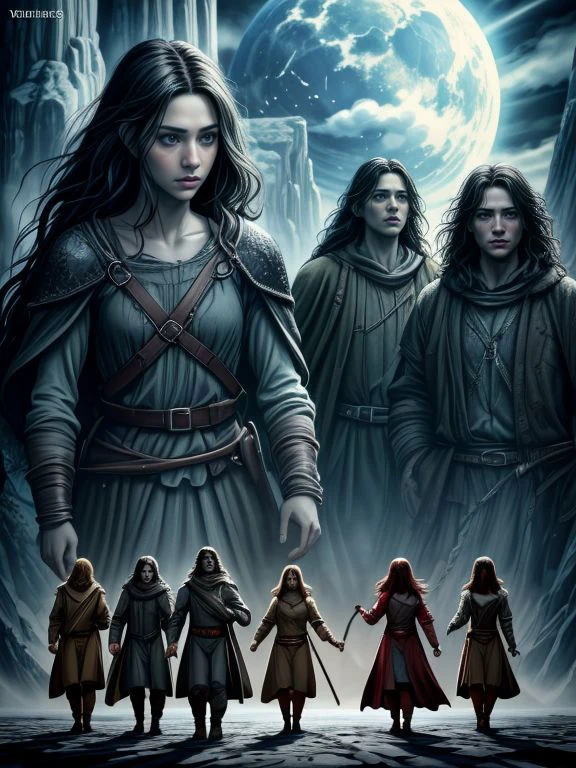 cinematic movie Poster from the Epic drillpunk adaptation of The Lord of the Rings: The Fellowship of the Ring (2001) Movie directed by zhang yimou,
Katie Findlay,
a time traveler's mission to save humanity,
<lora:LORA-XenoDetailer-v3A:1>