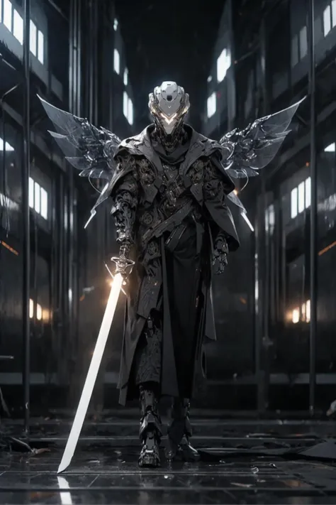 futubot, (masterpiece, best quality:1.3),extremely high detailed, intricate, 8k, HDR, wallpaper, cinematic lighting, <lora:Mecha:1> ,(universe),(holding sword:1.3), glowing, armor, glowing eyes, mecha, large wings, linekanok style,linevichit designs,(linekanok clothes pattern:1.2), (intricate pattern detail:1.2), the focus is on linekanok pattern <lora:linevichit3:0.8> <lora:Futuristicbotv.2:1> <lora:robotbattle:1>