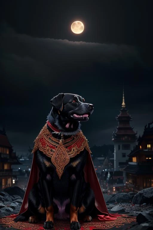 absurdres, (black and red theme:1.3), (dog:1.5), (red upper armor), glowing, (intricate pattern detail:1.3), solo, (black cloak), looking at viewer,
<lora:linevichit3:1> (linekanok style, linevichit designs:1.5), (at night), full moon, city in background, cyberpunk,
RAW photo, (8k, best quality, ultra high res, masterpiece:1.3),
(extremely intricate:1.2), dynamic perspective,