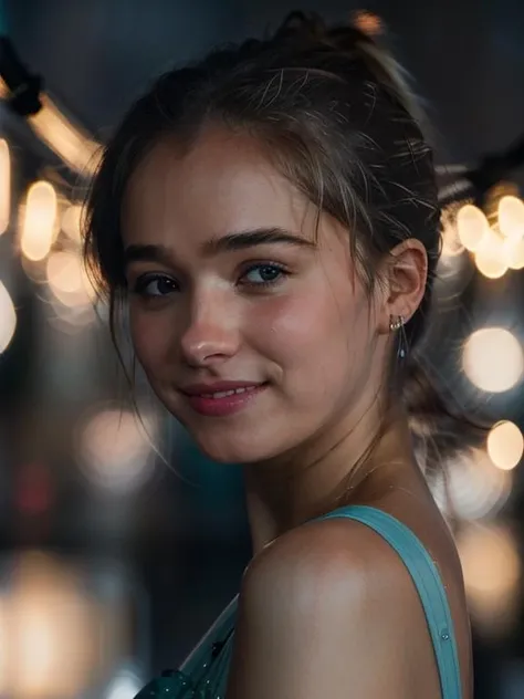 hal3y,ponytail,(city light:1.2),neon,smiling,extremely detailed,cinematic,(film grain:1.2),LEICA,professional photographer,(bokeh:1.3),(night:1.2), <lora:epi_noiseoffset2:0.6>,(dimly lit:1.3) ,rim light,(middle long hair),blonde, <lora:hal3y-d-7:0.9>,halfbody