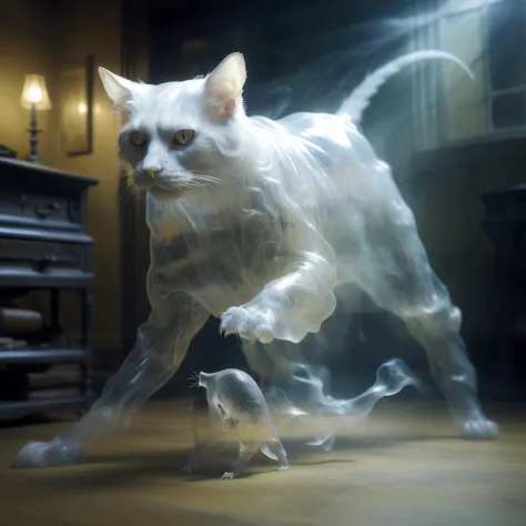 a (translucent ghost cat hunting a mouse:1.2) , ghost, phantom, speed, fast, agile, surreal,
intricate details, cinematic, lowlight
<lora:Aether_Ghost_v1.1_LoRA:0.85>