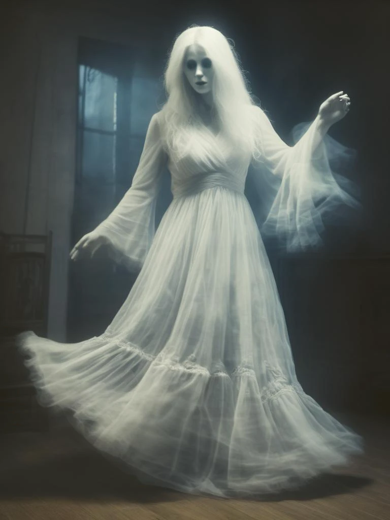 a woman ghost in a dress is dancing, <lora:Aether_Ghost_v1_LoRA:0.7>