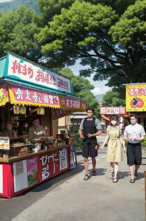 masterpiece, best quality, ultra-detailed, illustration,
omatsuri, food stand, multiple boys, food, shirt, outdoors, scenery, short hair, multiple girls, tree, holding, black hair, apron, day, sandals, 3boys, standing, headband, shorts, brown hair, walking,
<lora:omatsuri_V4_1.0_OUTD_Resize_DIM8:1>