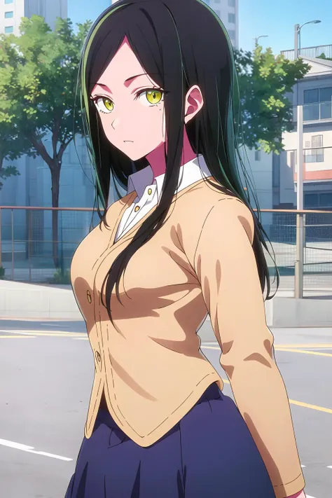masterpiece,best quality,<lora:frillshiranui_v2:0.8>,frillshiranui\(oshinoko\), 1girl, solo,medium_breasts,looking at viewer,school_uniform