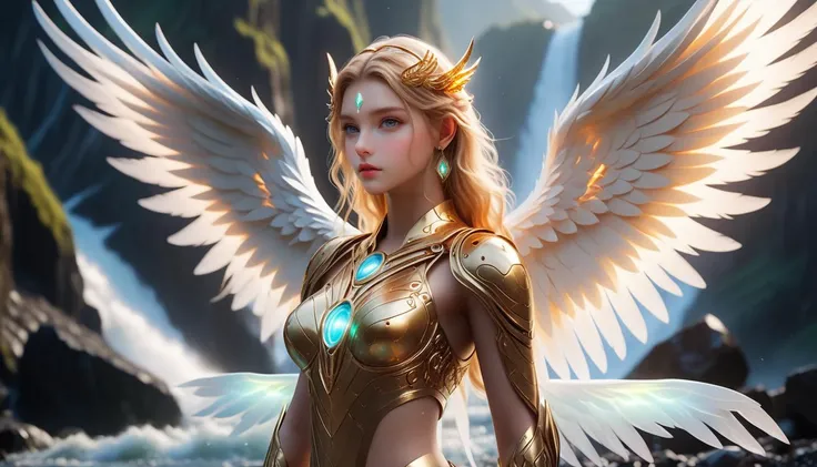white and gold, cinematic photo a marble statue of angel, d3qck artstyle, <lora:d3qck artstyle:0.95>, In an ethereal realm where medieval darkness meets futuristic technology, stands a mesmerizing angelic figure. Her appearance is a perfect blend of ancient mystique and modern sophistication. With the face and style of a contemporary supermodel, she exudes a cool and detached beauty, reminiscent of porcelain, devoid of warm emotions yet strikingly captivating. Her wings, an intricate weave of feathers and metallic fibers, shimmer with an otherworldly glow, symbolizing a fusion of organic divinity and advanced technology. Her eyes, glowing with an unnatural light, suggest her ability to foresee the future and her formidable combat skills. This angel, while seemingly unapproachable, holds an allure that is both intimidating and fascinating. She stands in a desolate yet awe-inspiring landscape, a testament to her transcendent nature, (perfect anatomy:2), 
break
Ethereal realm, medieval darkness, futuristic technology, mesmerizing angelic figure, ancient mystique, modern sophistication, contemporary supermodel face, cool detached beauty, porcelain-like impression, feather-metallic wings, otherworldly glow, organic divinity, advanced technology, unnatural glowing eyes, future foresight, formidable combat skills, unapproachable allure, desolate landscape, transcendent nature, extremely delicate and beautiful, perfect eyes, intricately detailed beautiful Prismatic eyes, intricately detailed skin, (Rays of light:1.2),  middle earth, Rogue Moving with stealth and grace, Maven, Tall, Fit, Triangular Face, Tan Skin, Golden Blonde Hair, jade Eyes, Short Nose, Thick Lips, Round Chin, Long Hair, Straight Hair, Ballerina Bun, firm breasts, Huggie earrings, plum stain lipstick, A volcanic wasteland, with rivers of fire flowing into a molten sea, Tolkien, 
break
(Sci-fi setting, cybernetic angel, biomedical design, ethereal feathers, cybernetic structures, biomedical wires, glowing fiber-optics, organic beauty, futuristic technology, intricate circuits, pulsating energy, divine grace, science fiction edge, mesmerizing effect, otherworldly appearance:2), choker, cleavage, collarbone, crown, death, detached sleeves, earrings, elbow gloves, facial hair, facial mark, cyber feathered wings, feathers, freckles, garter belt, hair ornament, hair over shoulder, hairband, headwear removed, helmet, helmet removed, holding weapon, horns, jewelry, tattoo, necklace, Enchanted Woodsman's Retreat, Basalt stone, Solar-Powered Lights, Spotlights, [(details:1.2): [ (many small details:1.3) : [ (many ultrasmall details: 1.2):(very detailed ultrasmall edges and microrelief:1.5):0.7 ]: 0.4 ] :0.2],  <lora:RPGAngelsXL:0.2>,
break
random action pose, dynamic angle, (close up), Bird's Eye View,  artistic atmosphere, LUT-adjusted vintage cinematic colors and textures, highlighted features, (cinematic mood:2), Whimsical, Post Apocalyptic Wasteland, Bands of raiders and outlaws controlling territory, film grain, lifelike, ac_neg1, 
break
(best quality, masterpiece), (dark shot, best shadow:1.5), highres, raw photo, (photorealistic:2), ultra high res, professional, unity 8k wallpaper, absurdres, ultra detailed, extremely detailed, intricately detailed, HDR, UHD, 64K,
