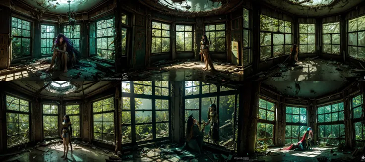 abandoned ruins,Sexy standing pose,Expose the genitals,Full body portrait 1.1,18 years old girls,Random white transparent small bikini,lean and slender body,Skinny,Smaller bust,The barefoot,Leaky ,Leakage of all breasts,Random nudity,facing to audience