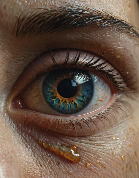 A close up photograph of an eye, highly detailed oil painting in a style of Beksinski. 4k HD image is Trending on Artstation and Octane render with dramatic color lighting. By Greg Rutkowski, Sung Choi. Extremely detailed, 8K resolution. Award winning photography. Cinematic lighting. Beautiful. Unreal engine 5. IMAX quality. Hyper realism