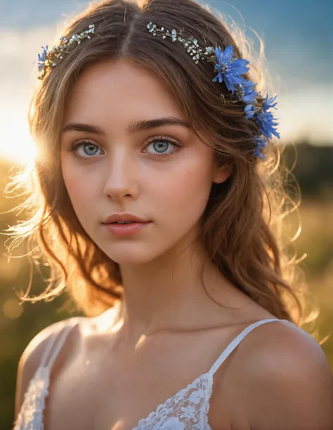 art by Cornflower, dreamy (A girl with beautiful and detailed eyes. The depth of field in the photo is perfect, the lens flare adds a nice touch, {{side breast:2}}}, a soaky dress