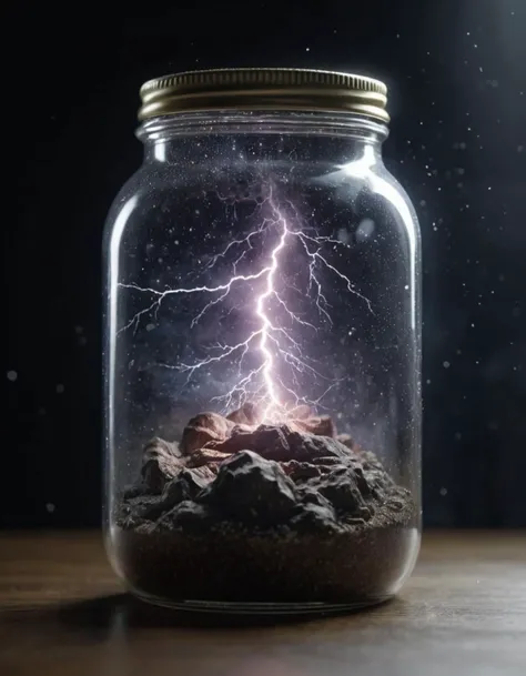An entire universe contained inside of a glass jar, super realistic, hyper detailed, dramatic lightning, 4k, particles, dust,