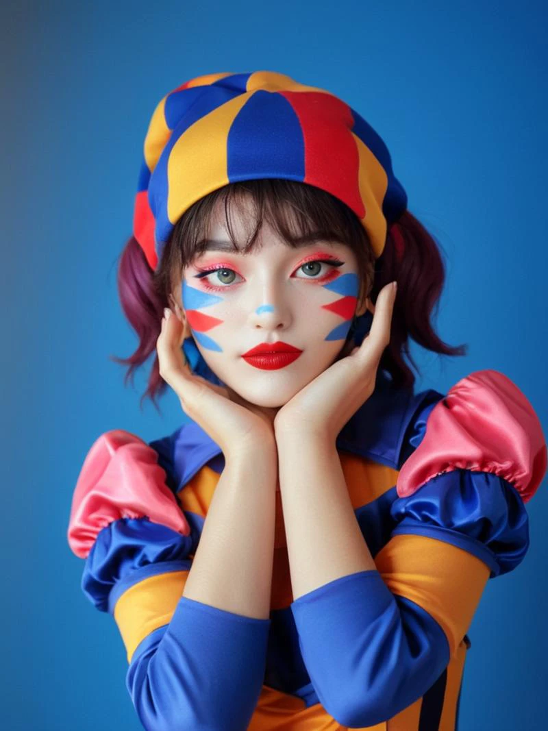 profile portrait, (wearing jester stripe Hat , jocker hat:1.3)
full body of a girl, fashion magazine, detailed face, realistic lighting, high resolution, light pink and light blue, sharp focus,
misa <lora:Misa V1_epoch_8:1>, (best quality:1.3), photo-realistic, highly detailed, high resolution RAW photo, film grain