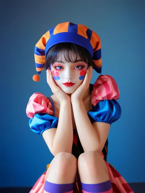 profile portrait, (wearing jester stripe Hat , jocker hat:1.3)
full body of a girl, fashion magazine, detailed face, realistic lighting, high resolution, light pink and light blue, sharp focus,
misa <lora:Misa V1_epoch_8:1>, (best quality:1.3), photo-realistic, highly detailed, high resolution RAW photo, film grain