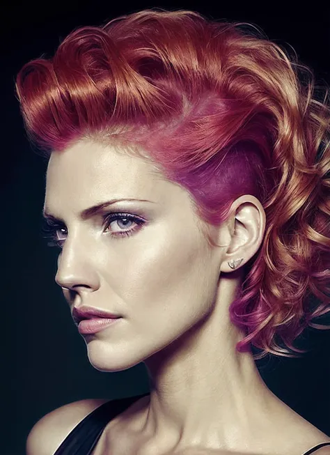 portrait of sks woman by Flora Borsi, style by Flora Borsi, bold, bright colours, rainbow Mohawk haircut, ((Flora Borsi)), <lora:locon_tricia_v1_from_v1_64_32:1.25>