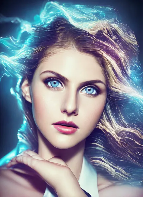 gradient hair, asymmetrical hair, floating hair, low-tied long hair, bow hairband, dilated pupils, upturned eyes, longeyelashes, sleepy, silver hair, Surrealism, cinematic lighting, reflection light, partially underwater shot, UHD, textured skin, highres, 1080P, highres, 16k