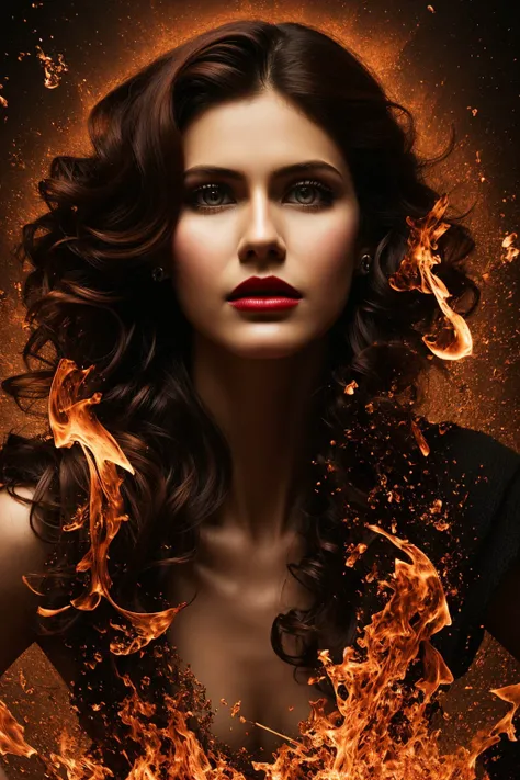 analog style, modelshoot style, portrait of sks woman wearing Alchemist Mixing together volatile chemicals to create powerful explosives, Femme fatale, Tall, Slim, Triangular Face, Fair Skin, Red Hair, turquoise Eyes, Straight Nose, Full Lips, Sharp Chin, Long Hair, Curly Hair, Fancy Updo, soft breasts, Cuff earrings, brown velvet lipstick, A volcanic wasteland, with rivers of fire flowing into a molten sea, bold, dark colours,<lyco:alexandraDaddario_v10:1.3><lora:epiNoiseoffset_v2Pynoise:1.0>