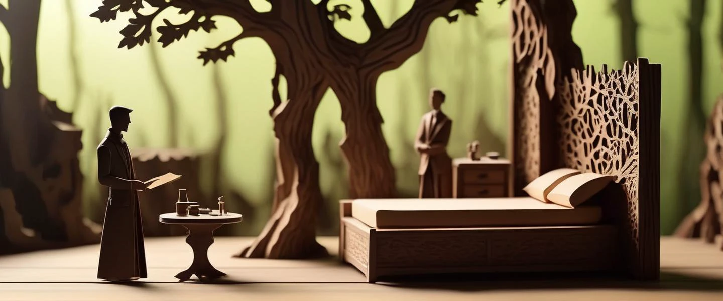 papercut, cinematic photo barnum-sepia (concept interior:1.2) design, modern rustical room, elaborate furniture, texture cracked dry treebark (cracked wood style room ) design, green trees <lora:treebark-SDXL-s-exp:0.6> . 35mm photograph, film, bokeh, professional, 4k, highly detailed, <lora:papercut:0.8> papercut