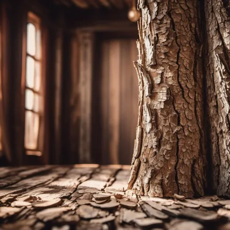 cinematic photo barnum-sepia (concept interior:1.2) design, rustical room, texture cracked dry treebark (cracked wood style room ) design <lora:treebark-SDXL-s-exp:0.6> . 35mm photograph, film, bokeh, professional, 4k, highly detailed