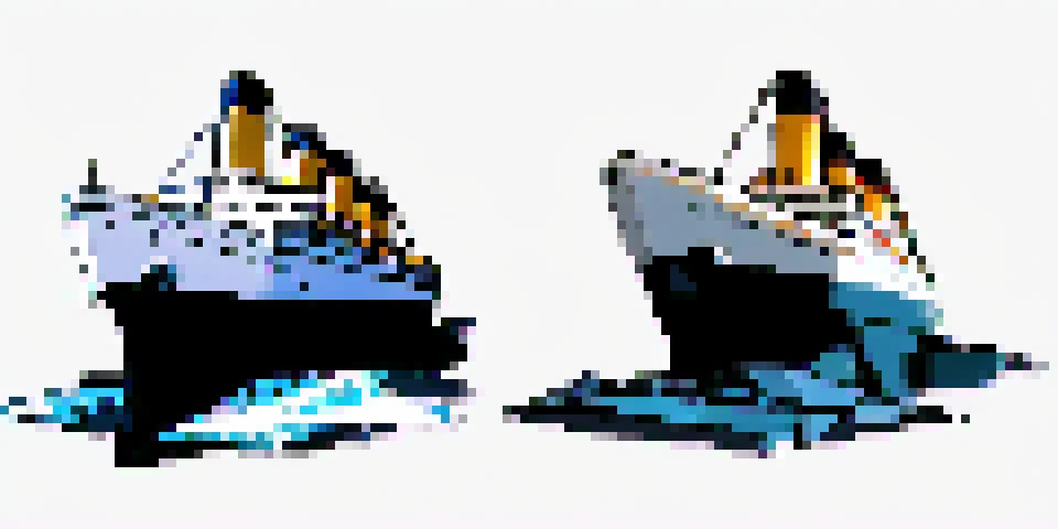 <lora:pokesprite:1>, ghosttype, icetype, titanic cruise ship with cartoon face, damaged, white background front and back
