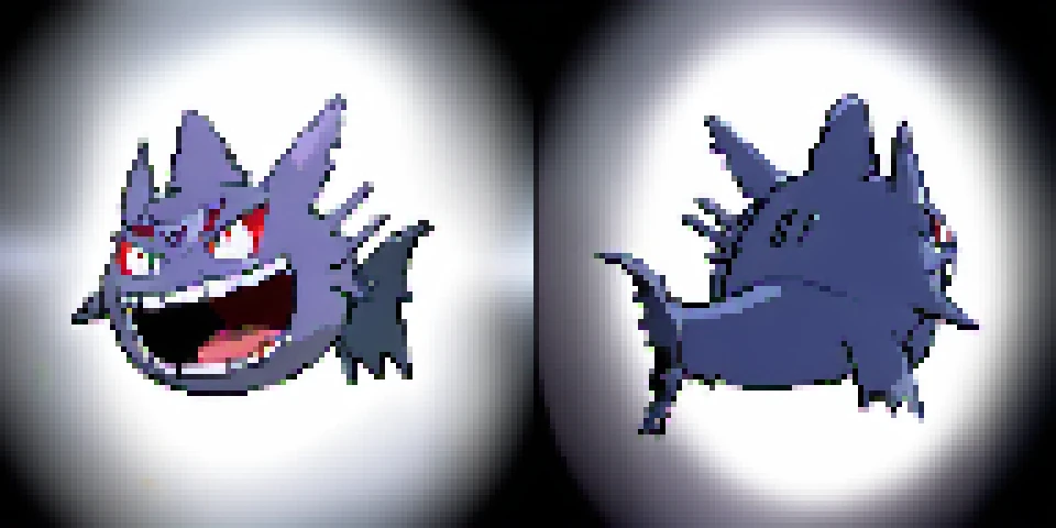 <lora:pokesprite:1>, ghosttype, icetype, titanic cruise ship, (cartoon face:1.5), gengar face, damaged, white background front and back