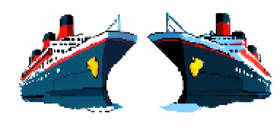 <lora:pokesprite:1>, ghosttype, icetype, titanic cruise ship with cartoon face, damaged, white background front and back