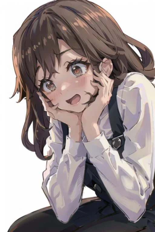 <lora:coveringownears:0.7> coveringownears, 1girl, solo, blush, skirt, brown hair, red eyes, bow, ribbon, school uniform, closed eyes, hair ribbon, ponytail, socks, tears, kneehighs, squatting
