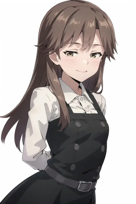 best quality, highres,
1girl,
official art, (white background), portrait, upper_body,
<lora:kancolle_arashiokaini:0.8>arashio kai ni, flat_chest, <lora:eye_opening_v2.0:1>, arms behind back,
pinafore dress, frilled dress, shirt, long sleeves, pantyhose, seductive smile,
looking at viewer, <lora:konishi_lora_v2-000008:0.9:lbw=1,1,1,1,0,0,0,0,0,0,1,1,1,1,1,1,1>