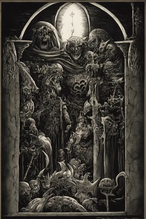 fantasy illustration, fantasyclassicscolour, Draugr lair, catacombs <lora:FantasyClassics:1>